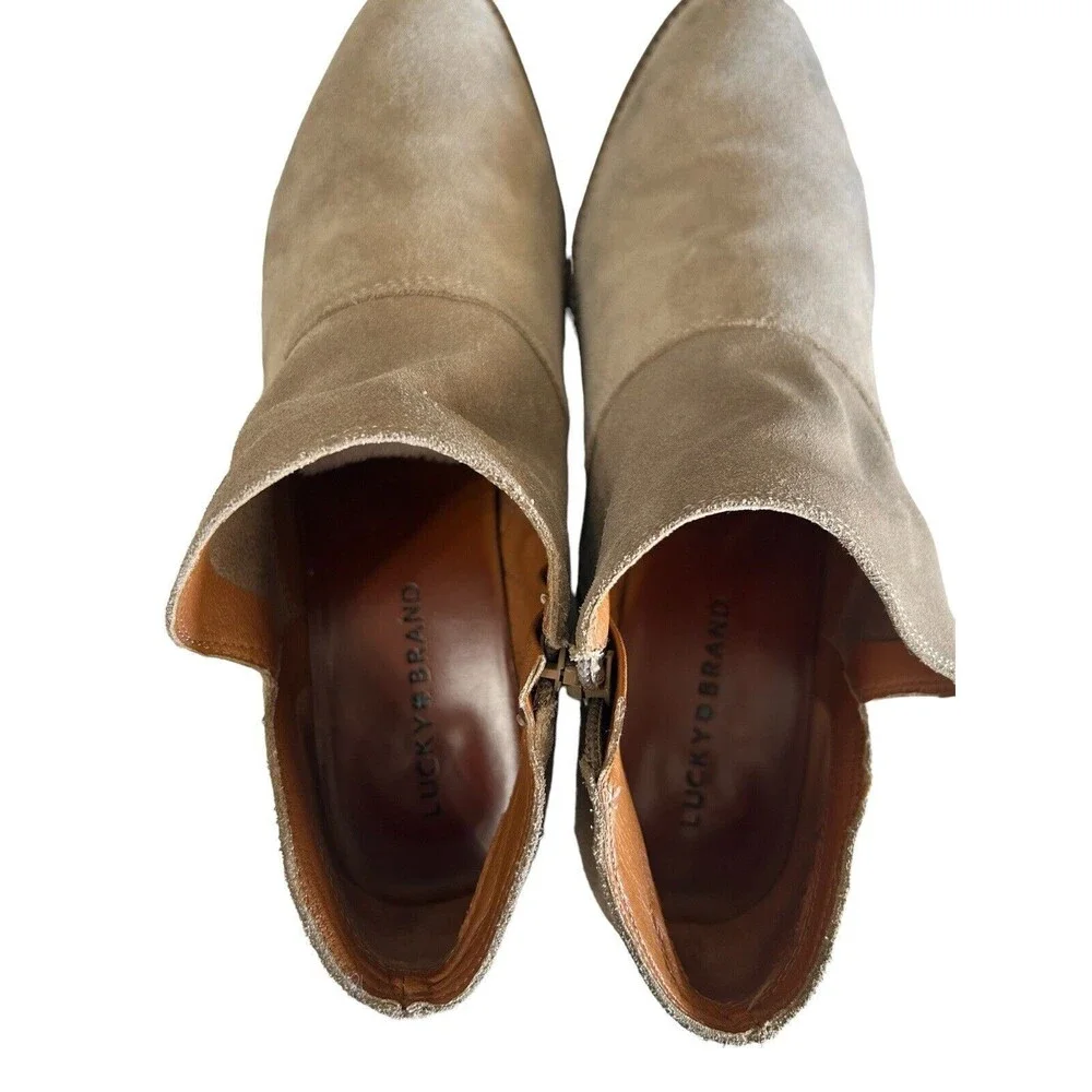 Lucky Brand Boots Women's Tan Leather Suede Side Zip Ankle  Booties 10M